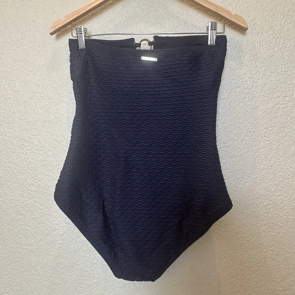 Michael Kors Straplessone Piece Swimsuit Navy Blue Size 8 Gold Circles Textured